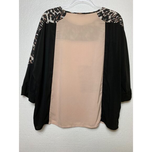 Calvin Klein Beige & Black Animal Print Blouse 3/4 Sleeve Size XL Classic Party - Picture 1 of 2